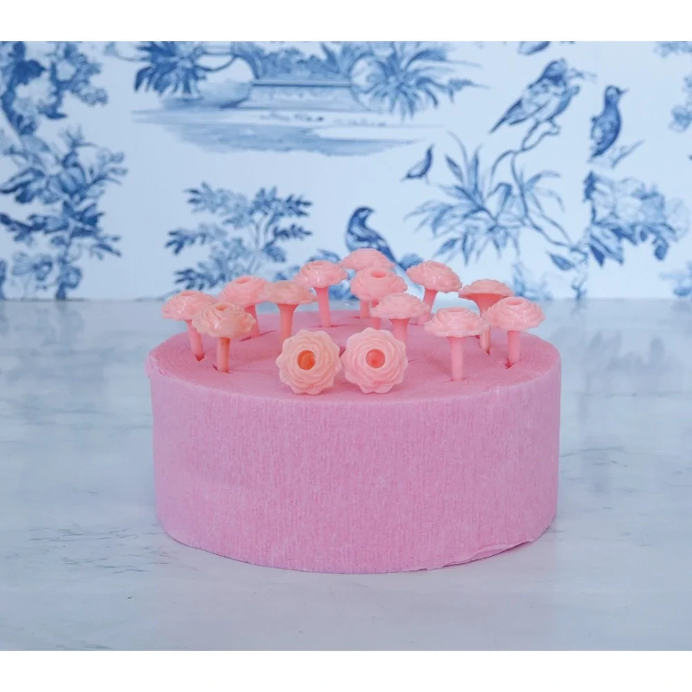 VTG Set of 14 Floral Rose Cake Toppers Candle Holders Retro MCM Birthday Decor